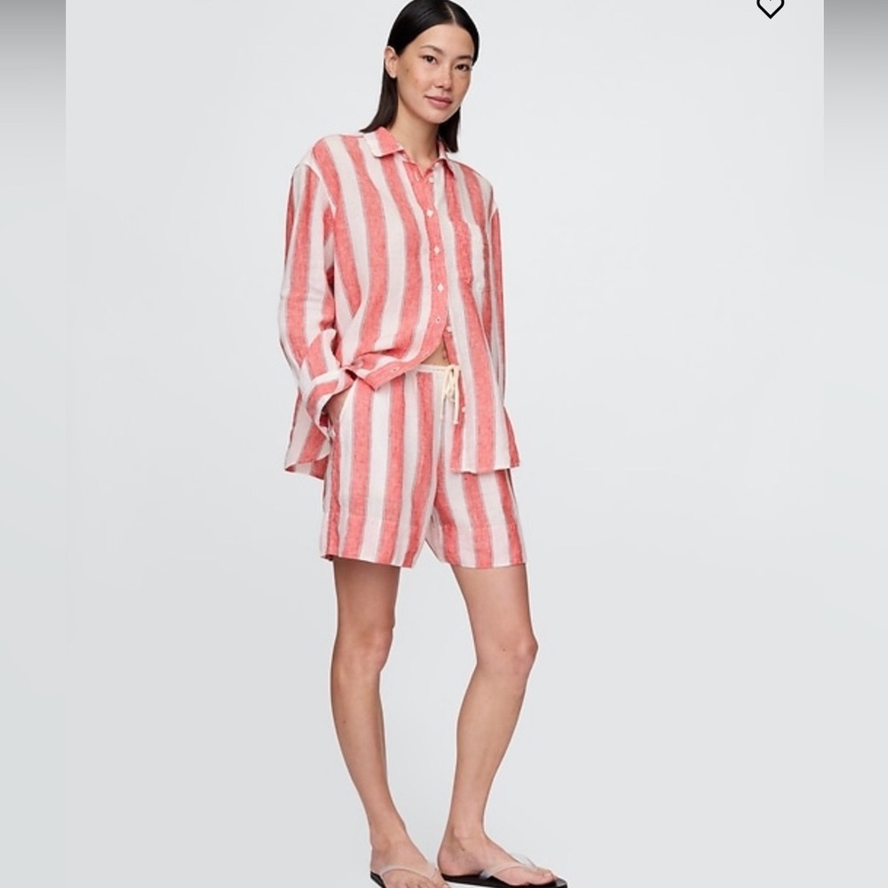 GAP Red and White Striped Linen Shirt and Short set (2 pieces)